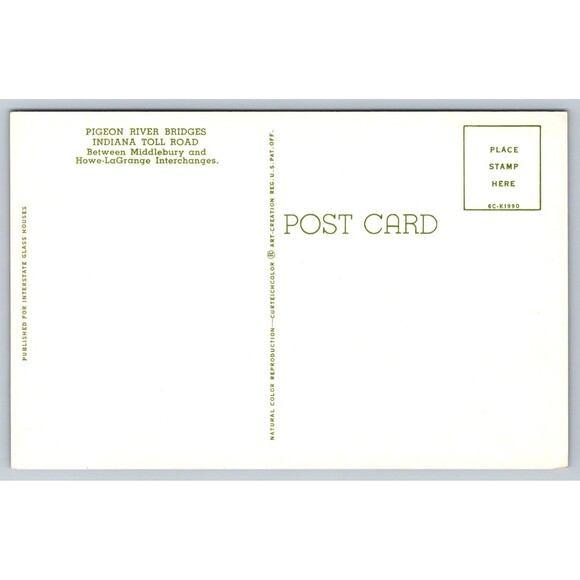 Postcard Indiana Toll Road Pigeon River Bridges Middlebury Howe-LaGrange c1960s - Picture 2 of 2